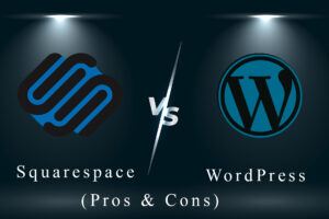 Squarespace and WordPress logo in a dark room under two lights