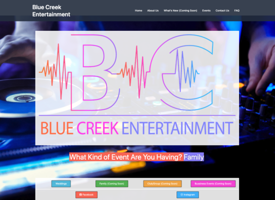 Blue Creek Entertainment Landing Page