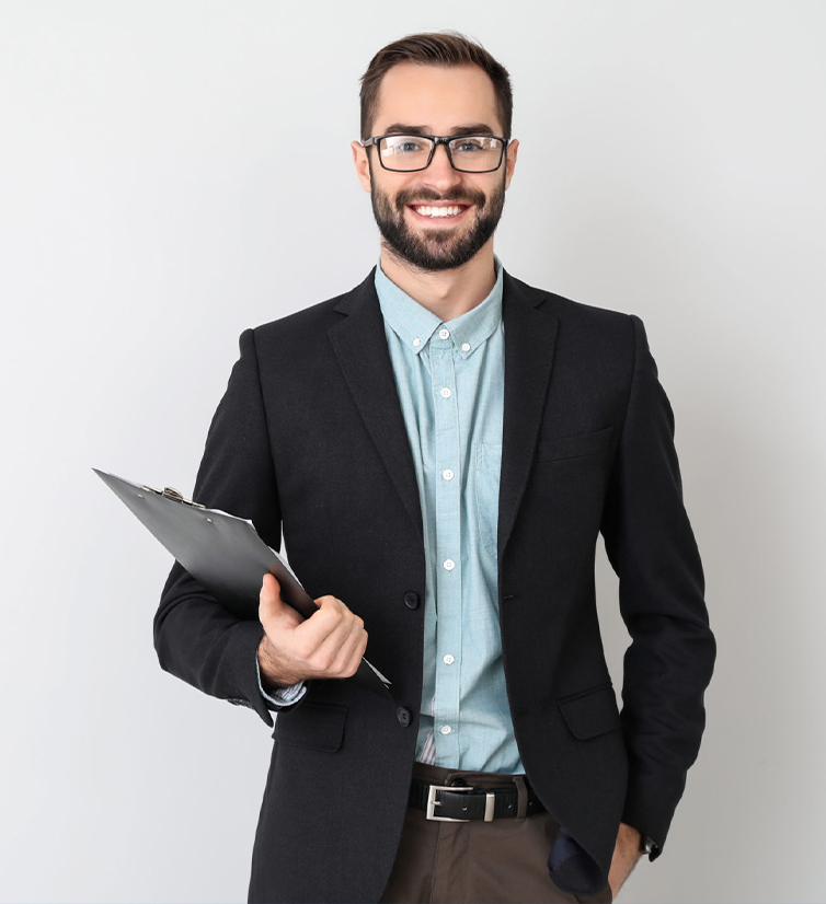 Smiling Man Holding Clip Board